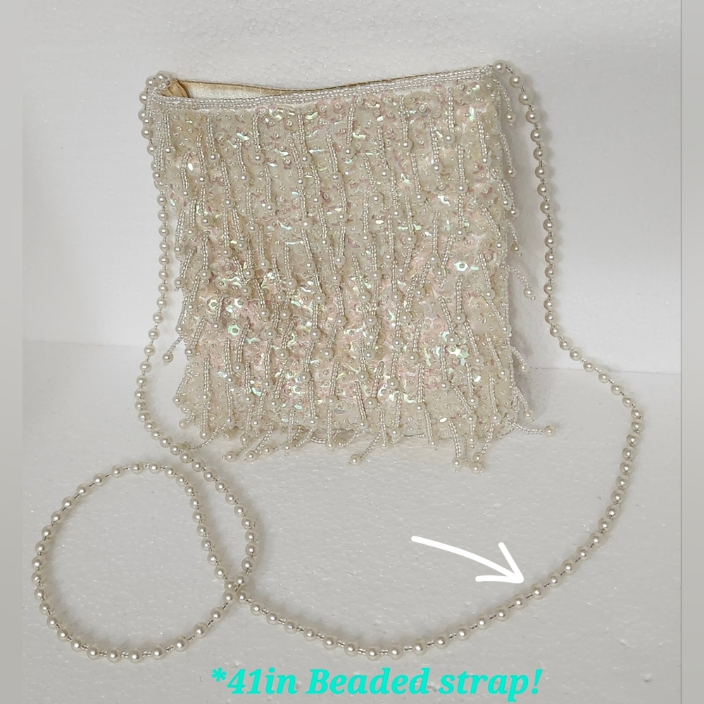 VTG Jessica McClintock Pearlescent Satin Beaded Purse! - Picture 4 of 9